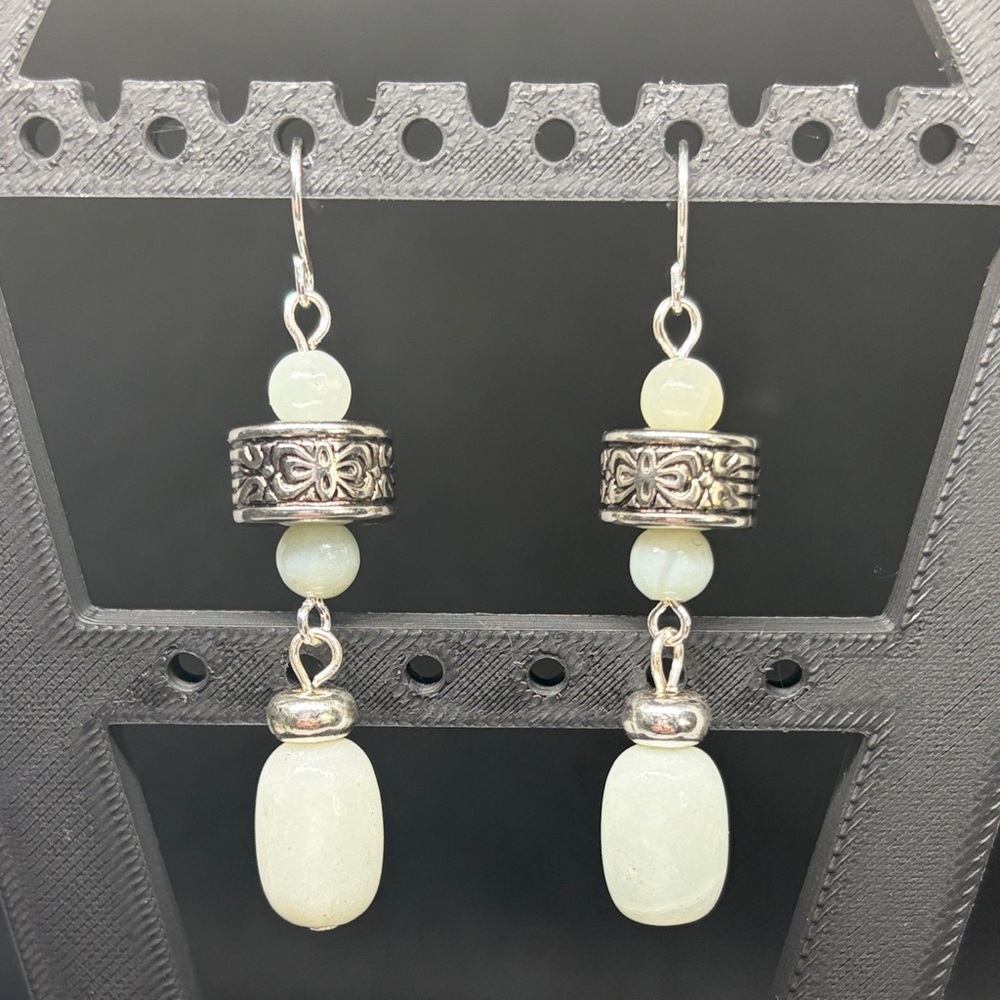Vintage White Jade Drop Earrings with Marcasite Accents